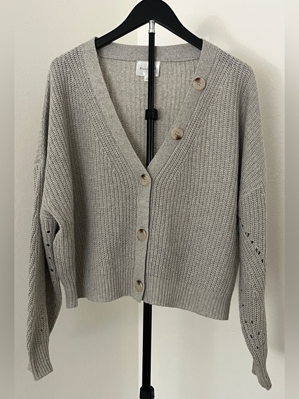 ✨ NWOT! Line & Dot Oversized Cardigan | Oatmeal Open-Knit Button Front | XL